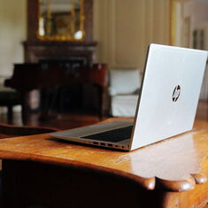 Laptop im Gartensaal von Schloss Wiepersdorf