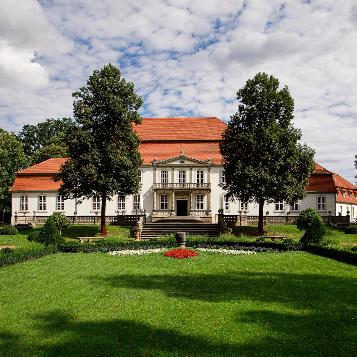 View of Wiepersdorf Castle from the park in summer